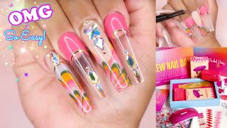 EASIEST NAIL DESIGN EVER  HARD Builder Gel Nails Tutorial  Jelcie Semi Cured Nail Strips [upl. by Amathiste484]