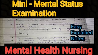 Notes Of Mini  Mental Status Examination in Mental Health Nursing Psychiatric in Hindi [upl. by Yebot687]