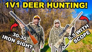 DOUBLE DEER DOWN 1v1 DEER Hunting CHALLENGE IRON SIGHTS vs SCOPE  Catch Clean Cook [upl. by Ledniahs235]