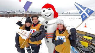 Lété Indien  Course de canots à glace avec Julie Snyder Vincent Niclo et Mylène Paquette [upl. by Lieno]