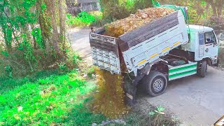 Wonderful First new Project​ LANDFILLING by Technique skill driver Using Mini Dozer with Dump Truck [upl. by Atirrehs]