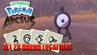 LOCALIZACIÓN DE LOS 28 UNOWN en POKÉMON LEGENDS ARCEUS GUÍATUTORIAL [upl. by Kiraa]