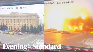 Ukraine live Moment Russian missile airstrike smashes into Kharkiv city council building [upl. by Assenyl]