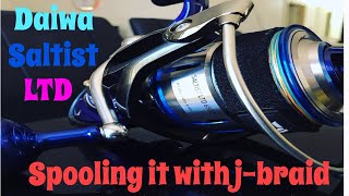 DAIWA SALTIST  SPOOLING THE DAIWA SALTIST 6500LTD SPINNING REEL WITH DAIWA JBRAID [upl. by Adnawaj]