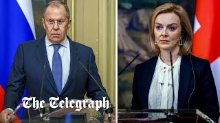 Russias top diplomat Sergey Lavrov mocks deaf Liz Truss at testy joint appearance in Moscow [upl. by Irehj]