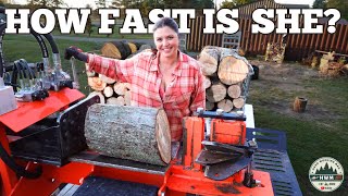 All Wood Log Splitter 1 Woman FASTER than 2 Men [upl. by Hitchcock926]