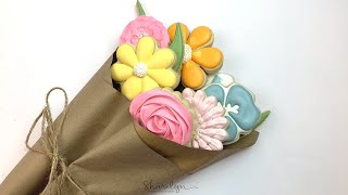 Sugar Cookies  How To Make A Spring Flower Cookie Bouquet [upl. by Esiom]