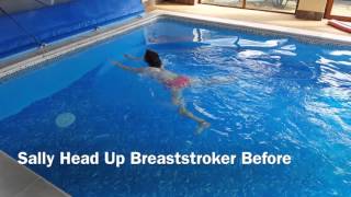 Swimming Without Stress Sally Head Up Breaststroker Before and After 2 Lessons [upl. by Ulrick]