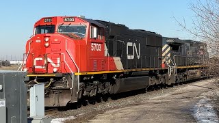 BC Rail 4650 CN A435 at Goreway Drive with CN 5703 and BCOL 4650 2122023 [upl. by Artsa]