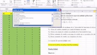 Excel 2010 regresión lineal múltiple prueba de hipótesis global anova p3 [upl. by Tremain]