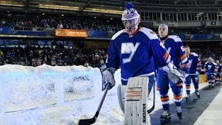 Rangers Islanders Enter Yankee Stadium Rink [upl. by Winshell]