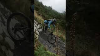 Henry and Kate doing the smaller drop at Antur Stiniog bike park [upl. by Bland732]