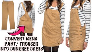 DIY ConvertReuse old Mens TrouserPant into girls DUNGAREE DRESS DUNGAREE SKIRT [upl. by Jaeger]