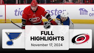 NHL Highlights  Blues vs Hurricanes  November 17 2024 [upl. by Ecnarretal]