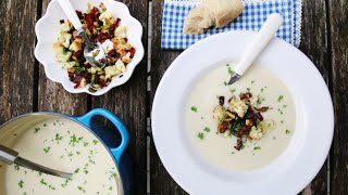 Blomkålsuppe med purre og sprøstekt bacon  Trines Mat [upl. by Yevreh]