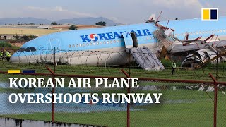 Korean Air plane with 173 on board damaged after overshooting runway in Philippines [upl. by Esoj706]