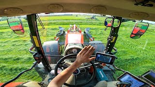 Cab View  Massey Ferguson 7719S with Triples  Mowing Grass [upl. by Freeman621]