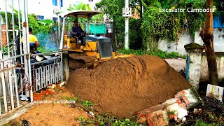 Starting New Project Landfill By Skill MlTSUBlSHl Dozer Pushing Sand amp 5Ton Truck Dumping Sand [upl. by Wulf]