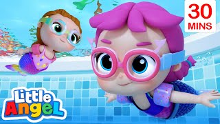 Jills Magical Mermaid Swim  Songs for Kids  Little Angel  Moonbug Kids  Girl Power 🌸🌺🌸 [upl. by Shreve]