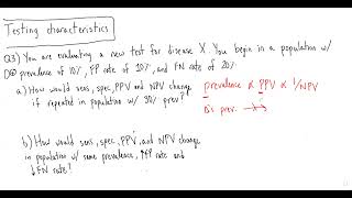 Testing Characteristics Sensitivity Specificity PPV NPV Question 3 [upl. by Yllier326]