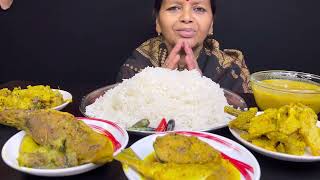 BIGBITES EATING RICE WITH LAU GHONTO DAL SORSHE ILISH VOLA FISH CURRY SOJNE POSTO ।। [upl. by Ennovahc139]