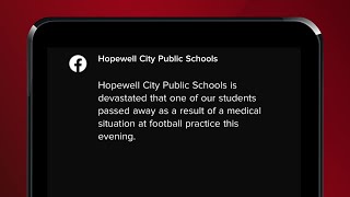 Hopewell football player dies following medical situation during practice [upl. by Nnylatsirk]