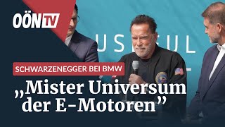 Arnold Schwarzenegger in Steyr  quotBMW wird Mister Universum der EMotorenquot [upl. by Giark]