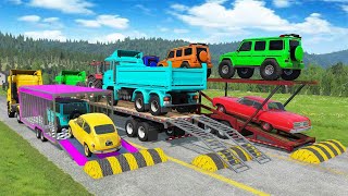 TRANSPORTING PIXAR CARS amp FRUITS WITH COLORED amp JOHN DEERE vs CLAAS vs TRACTORS  BeamNGdrive 962 [upl. by Melda]