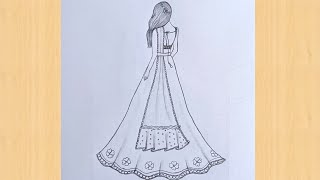 How to draw a easy girl with beautiful dress pencil drawing easy girl lehenga  art drawwithpinki [upl. by Lhamaj]