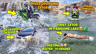 First Zx10r😱 inside Pangong Lake😍 Most Dangerous Water Crossing😱 Preparation for Ladakh Ride [upl. by Rriocard]