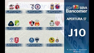 ⚽ Próximos Partidos Horarios y Transmisiones  JORNADA 10 Apertura 2017  Liga Mx [upl. by Lauder]