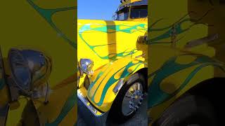 Maggini rides amp flames are a west coast staple peterbilt photoshoot flames semitruck yellow [upl. by Iba]