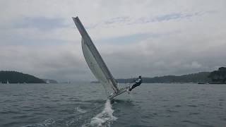 Viper F16 catamaran solo downwind with deck sweeper [upl. by Wilkey]