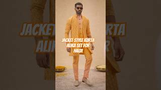 Latest 3 piece Long Jacket Style Kurta collection for men Alika Set for groom Best Haldi outfit [upl. by Siletotsira930]