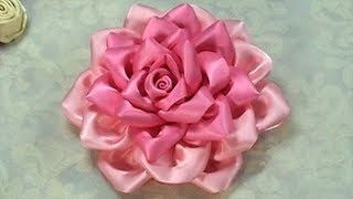 How to Make Kanzashi Flower Ribbon RoseTutorial DIY [upl. by Fessuoy]