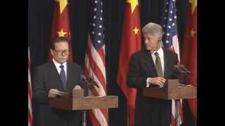 Pres Clinton amp Pres Jiang at Joint Press Conference 1997 [upl. by Esinyl]