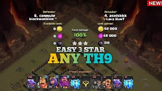 TH9 Attack Strategy For War 2024  Easily 3 Star In Clash of Clan 🔥 [upl. by Eppes]