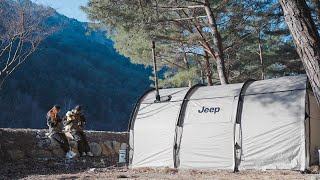 Winter Mountain Camping with Our Dog  Jeep Tent  Relaxing Nature Sounds ASMR4K [upl. by Templeton]