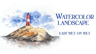 Easy Watercolor Wet on Wet  Landscape Painting Process [upl. by Yelehsa633]