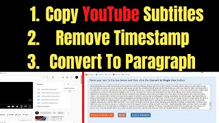 Copy YouTube Video Subtitles  Remove Timestamps  Convert Lines to Single Paragraph 2022 [upl. by Ceporah]