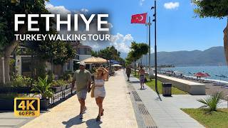 Fethiye Turkey street walking tour 4K 60 FPS  Çalış Beach with paradise coastline [upl. by Brinna]