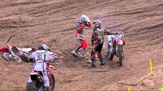 Southwick 250 Moto 1 Mike McDade Pulls Wil Hahns Bike Off Him [upl. by Elysha998]