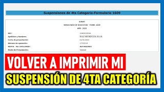 Cómo recuperar mi Suspensión de Cuarta Categoría 2023 Volver a imprimir Suspensión de Cuarta SUNAT [upl. by Lesley]