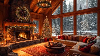 Warm Christmas Cabin Jazz Music 🎁 Crackling Fireplace Snowfall amp Christmas Jazz Songs for Relaxing [upl. by Ecnahc]