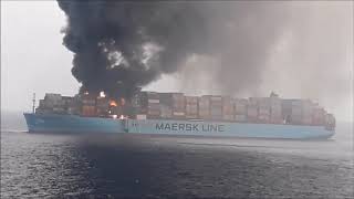 360M Long Maersk Container Ship Caught fire on 07 March 2018 Live Video [upl. by Atworth12]