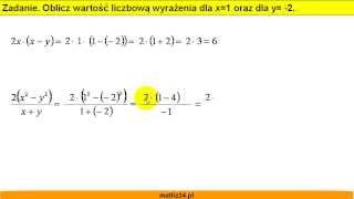 Oblicz wartość wyrażenia  Wyrażenia algebraiczne  Matfiz24pl [upl. by Naletak228]