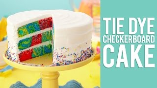 How to make a Checkerboard Cake with a Rainbow TieDye Effect [upl. by Yalcrab216]