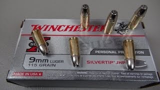 AMMO TEST 9mm Winchester Silvertip 115 gr JHP [upl. by Ahsilem399]