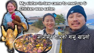 My sisterinlaw came to meet us amp we fed her the meat the chicken  Local Chicken cooking amp eating [upl. by Stoffel]