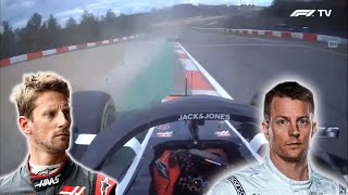 Formula 1 2020 Eifel GP Romain Grosjean got hit by Gravel from Kimi Raikkonens Car [upl. by Blake432]